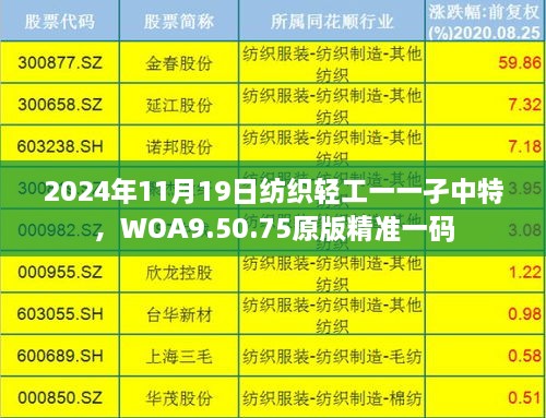 2024年11月19日紡織輕工一一孑中特，WOA9.50.75原版精準(zhǔn)一碼