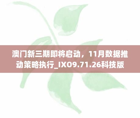 澳門新三期即將啟動，11月數(shù)據(jù)推動策略執(zhí)行_IXO9.71.26科技版