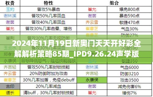 2024年11月19日新奧門天天開(kāi)好彩全解解析策略85期_IPD9.26.24聲學(xué)版