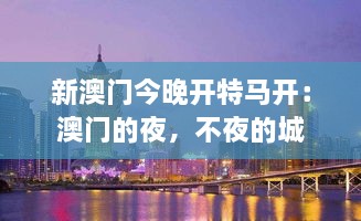 新澳門今晚開特馬開：澳門的夜，不夜的城