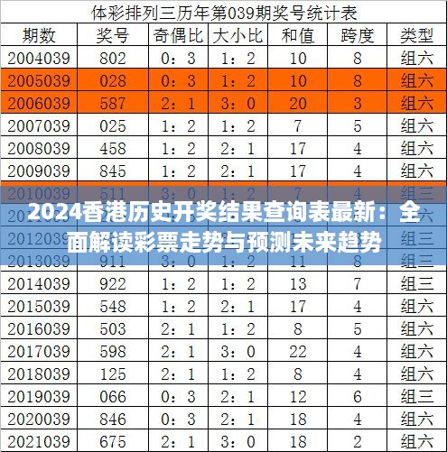 2024香港歷史開獎結(jié)果查詢表最新：全面解讀彩票走勢與預(yù)測未來趨勢