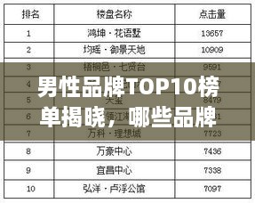 男性品牌TOP10榜單揭曉，哪些品牌獨占鰲頭？