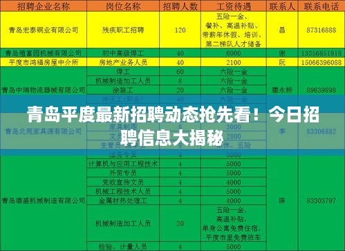 青島平度最新招聘動態(tài)搶先看！今日招聘信息大揭秘