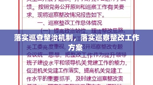 落實巡查整治機制，落實巡察整改工作方案 