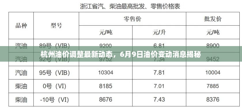 杭州油價調(diào)整最新動態(tài)，6月9日油價變動消息揭秘