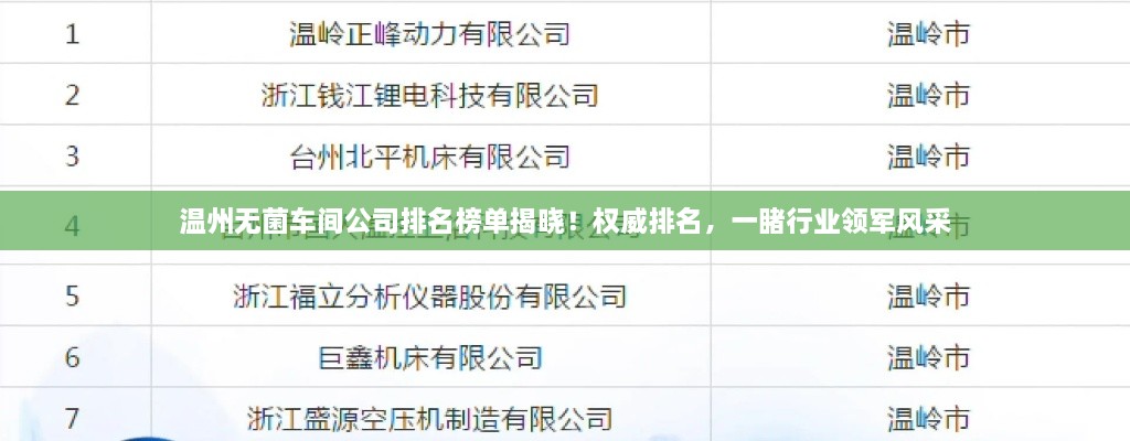 溫州無菌車間公司排名榜單揭曉！權(quán)威排名，一睹行業(yè)領(lǐng)軍風(fēng)采