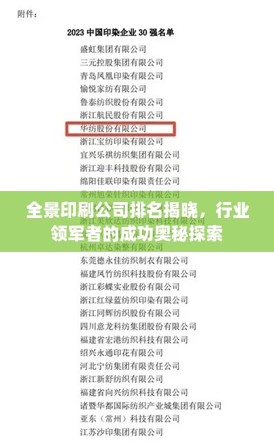 全景印刷公司排名揭曉，行業(yè)領(lǐng)軍者的成功奧秘探索